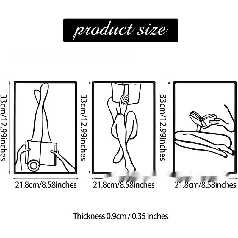 Black metal female line silhouette wall decoration set for home