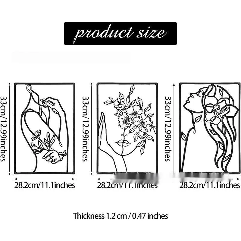 Black metal female line silhouette wall decoration set for home