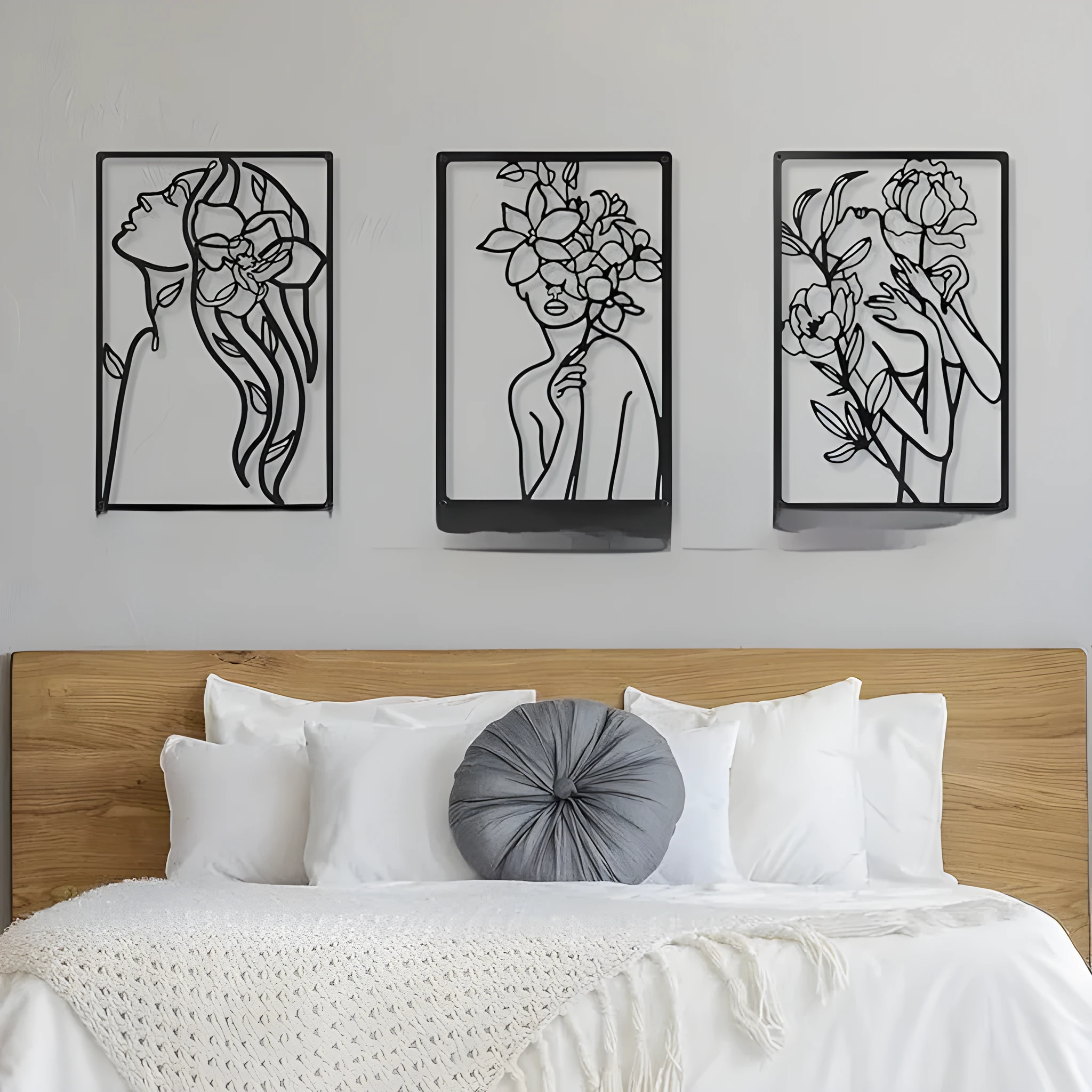 Black metal female line silhouette wall decoration set for home