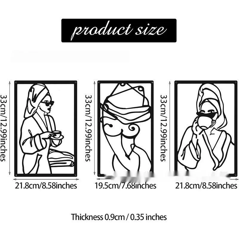 Black metal female line silhouette wall decoration set for home
