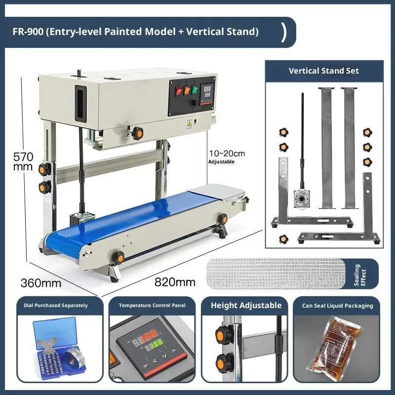 FR-900 vertical automatic continuous sealing machine entry-level paint rack style L820×W385×H310 mm 110V