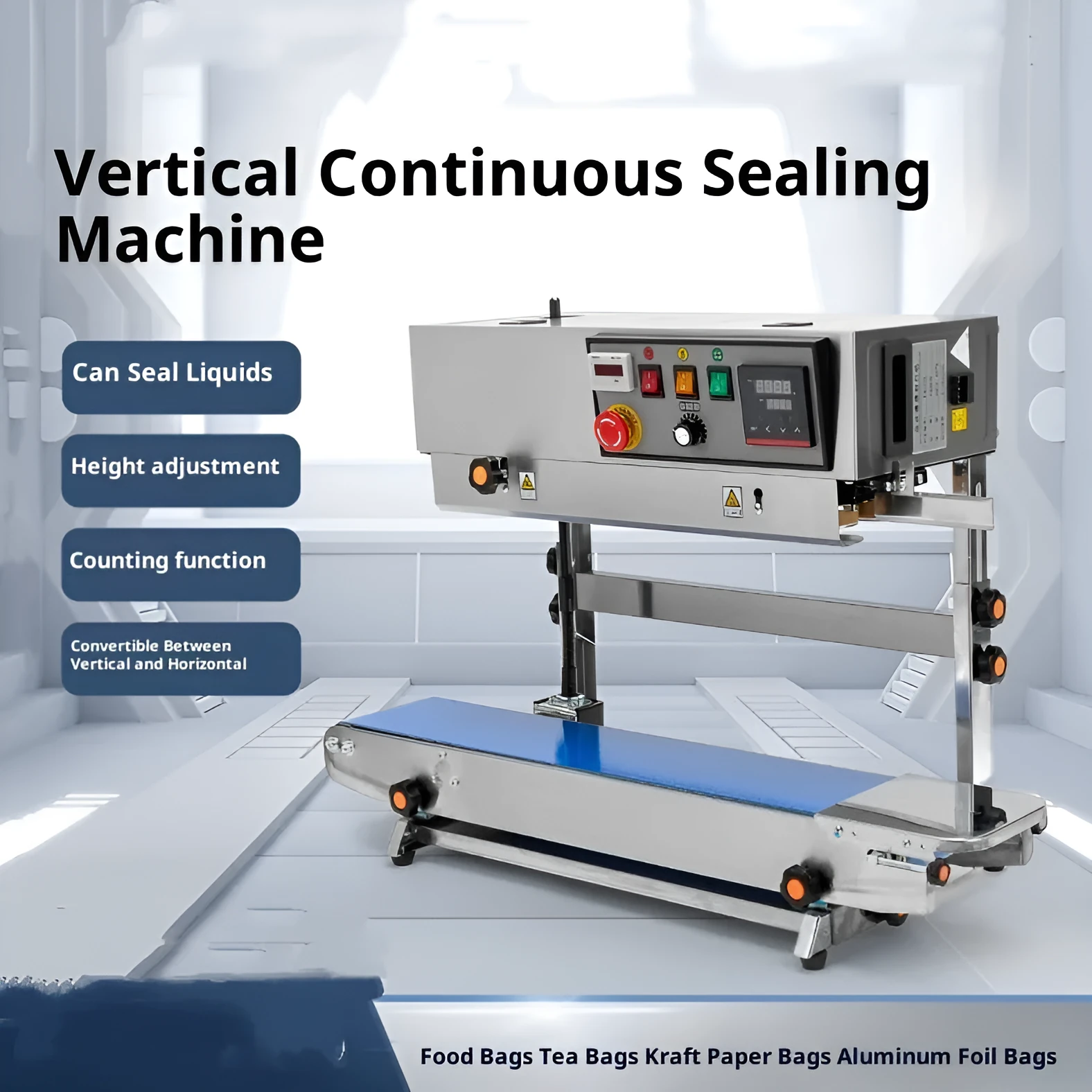 FR-900 vertical automatic continuous sealing machine entry-level paint rack style L820×W385×H310 mm 110V