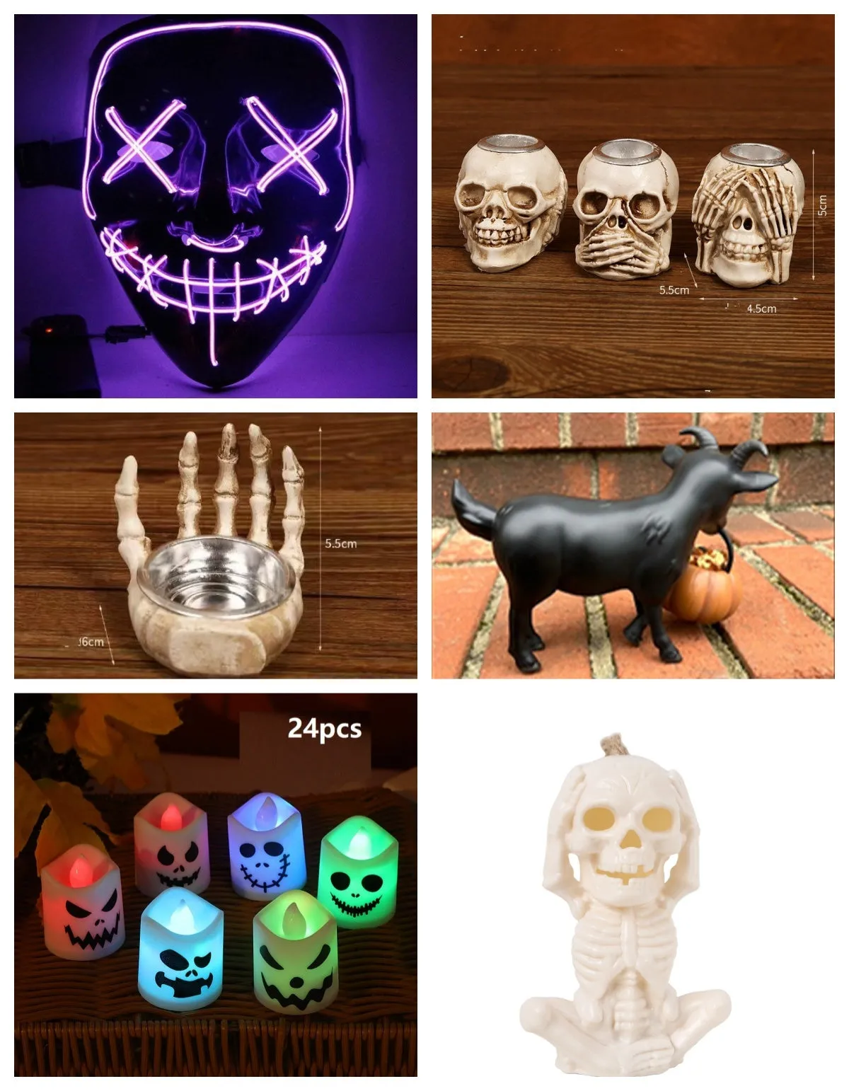 Multicolour LED electronic candles with ghost design in 24-pack for Halloween decoration