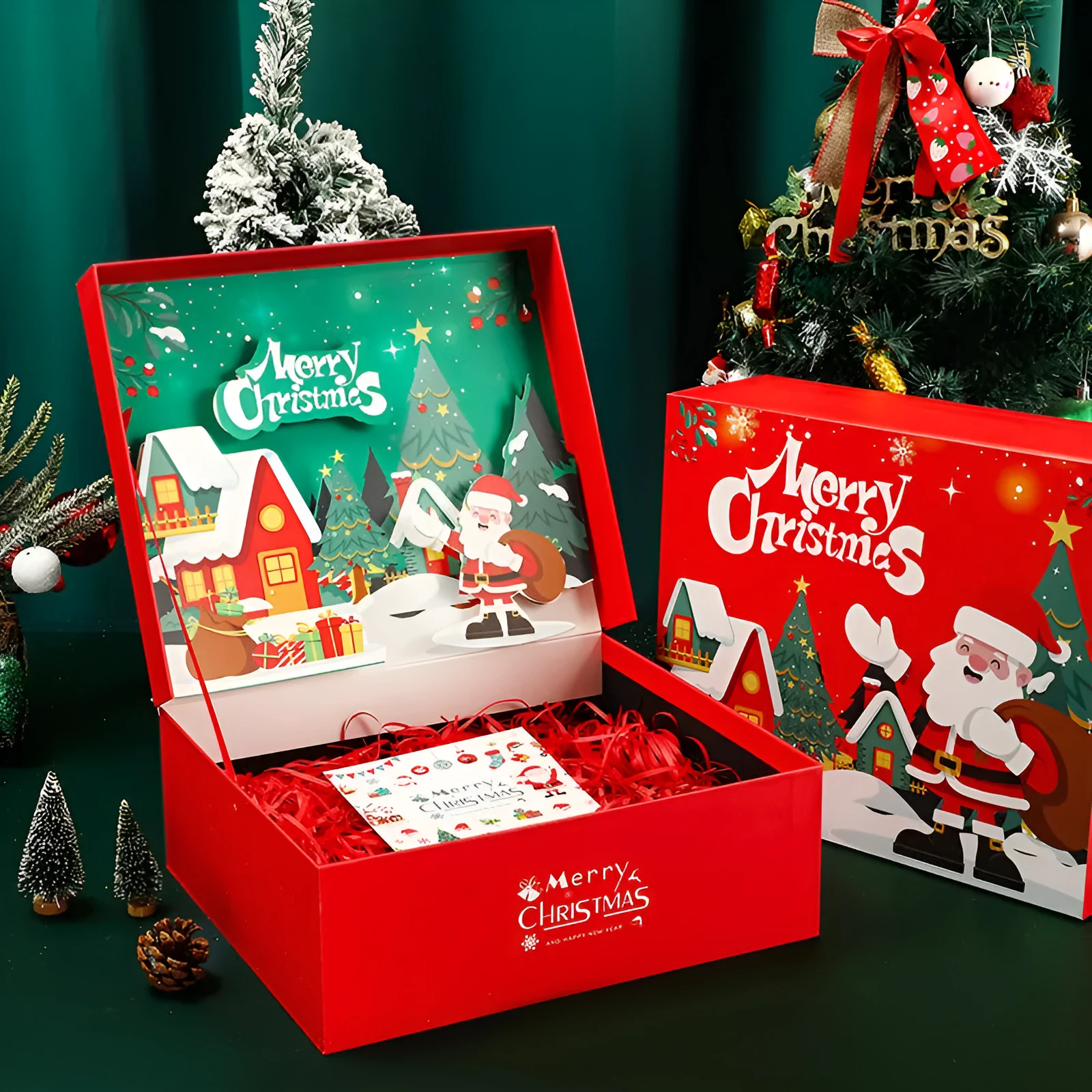 New Year Christmas gift box packaging business style with five sizes, printed finish, and empty bag