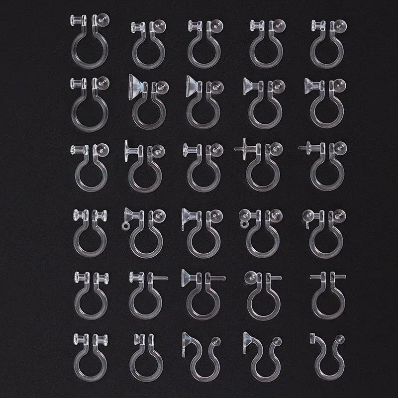 Transparent plastic resin U-shaped ear clip converter for turning ear studs into clip-on earrings, unisex