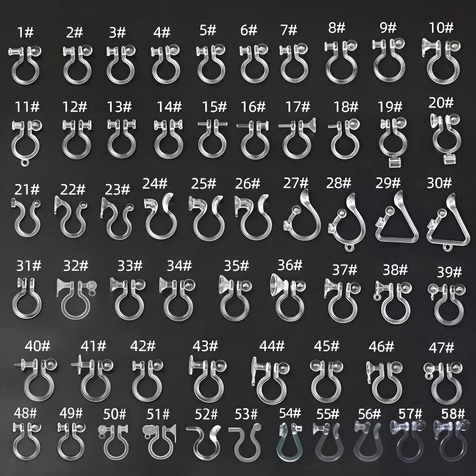 Transparent plastic resin U-shaped ear clip converter for turning ear studs into clip-on earrings, unisex