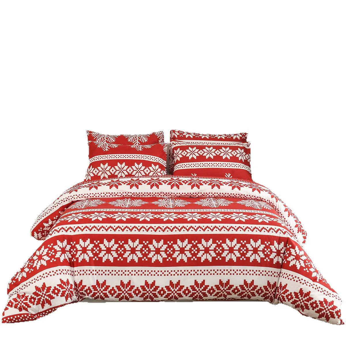 Red Christmas Love Song patterned bed linen three-piece set with quilt cover and pillowcases