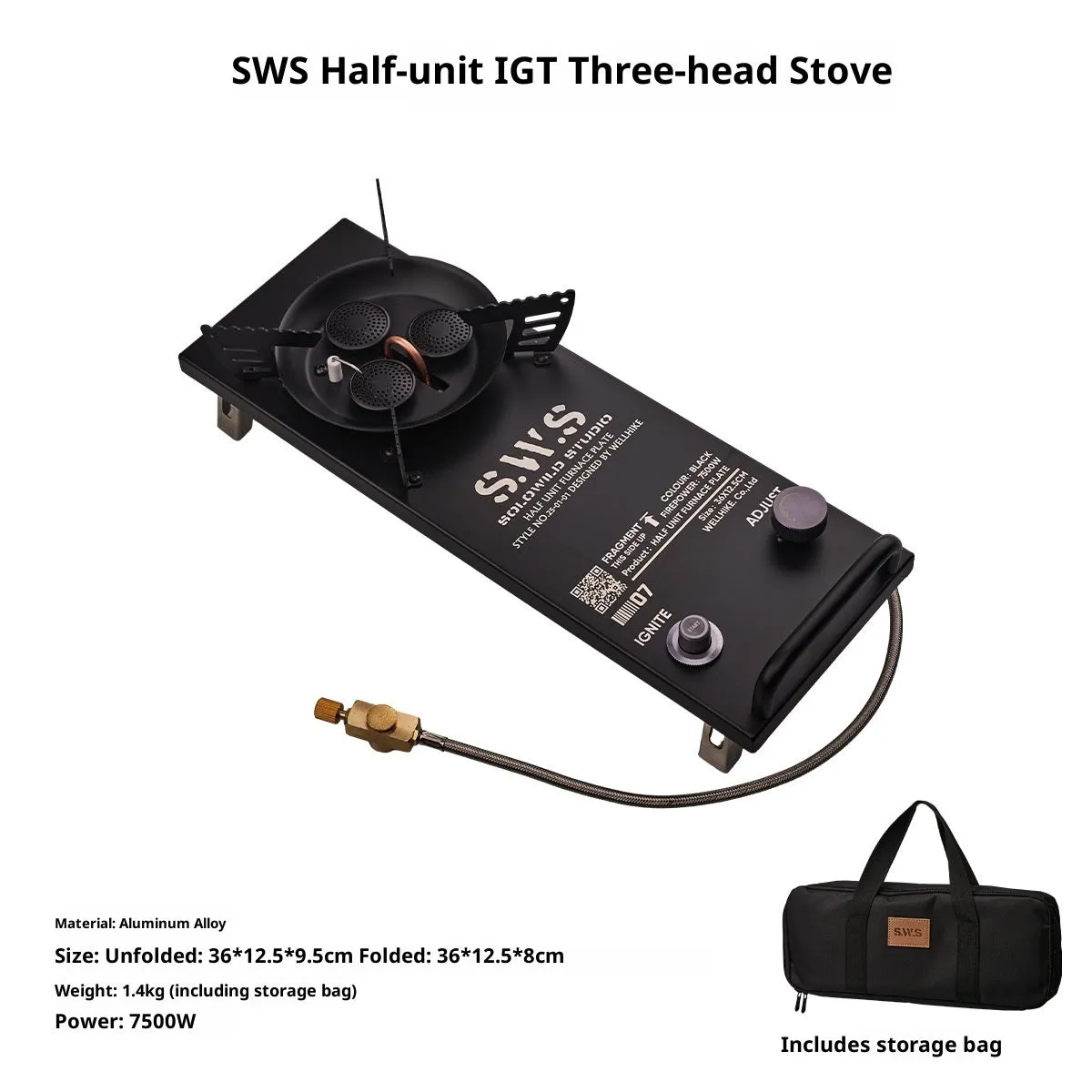 Black outdoor camping split IGT desktop three-head furnace with three burners on a half unit table
