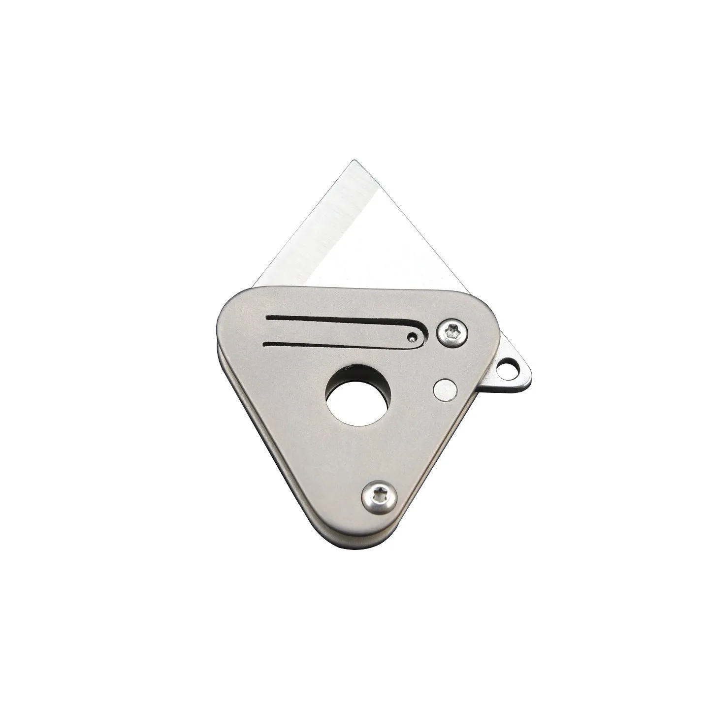 Triangle titanium alloy mini portable knife with stainless steel blade and button lock in silver gray