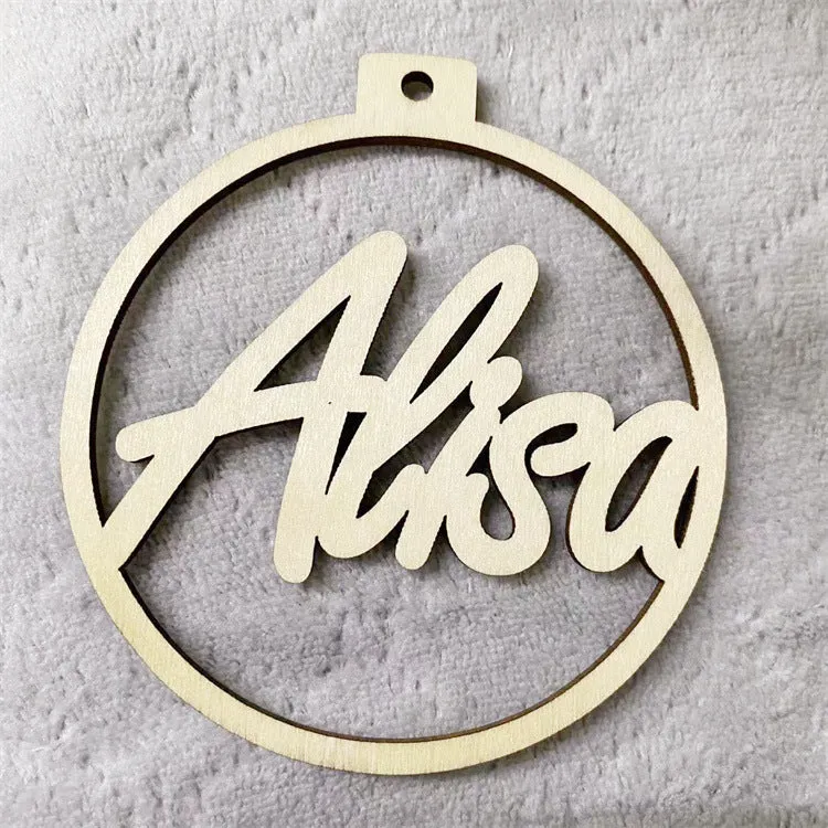 Wooden hollow carved Christmas tree pendant with English name space, American style