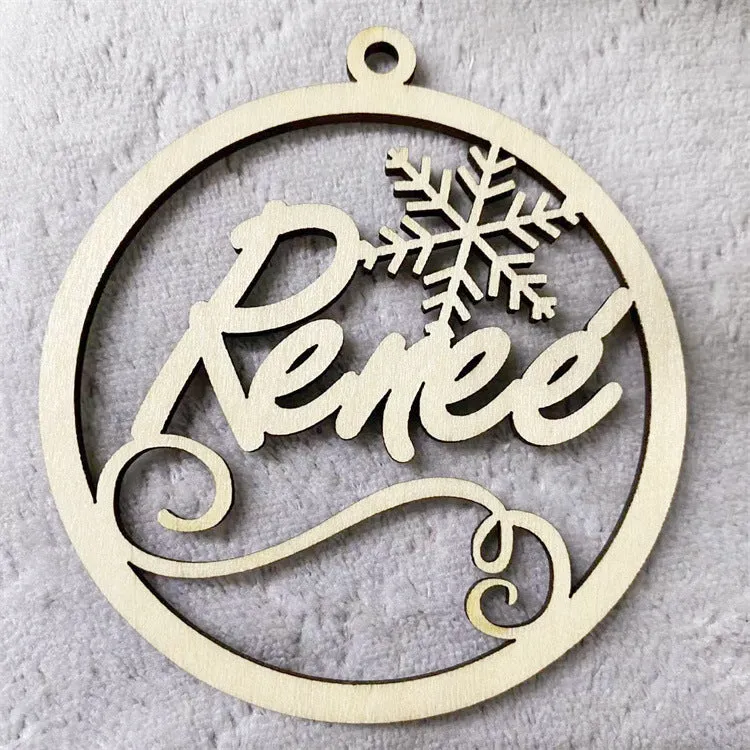 Wooden hollow carved Christmas tree pendant with English name space, American style