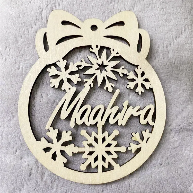 Wooden hollow carved Christmas tree pendant with English name space, American style