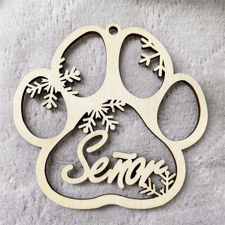 Wooden hollow carved Christmas tree pendant with English name space, American style