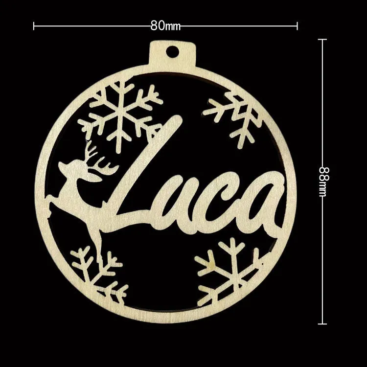 Wooden hollow carved Christmas tree pendant with English name space, American style