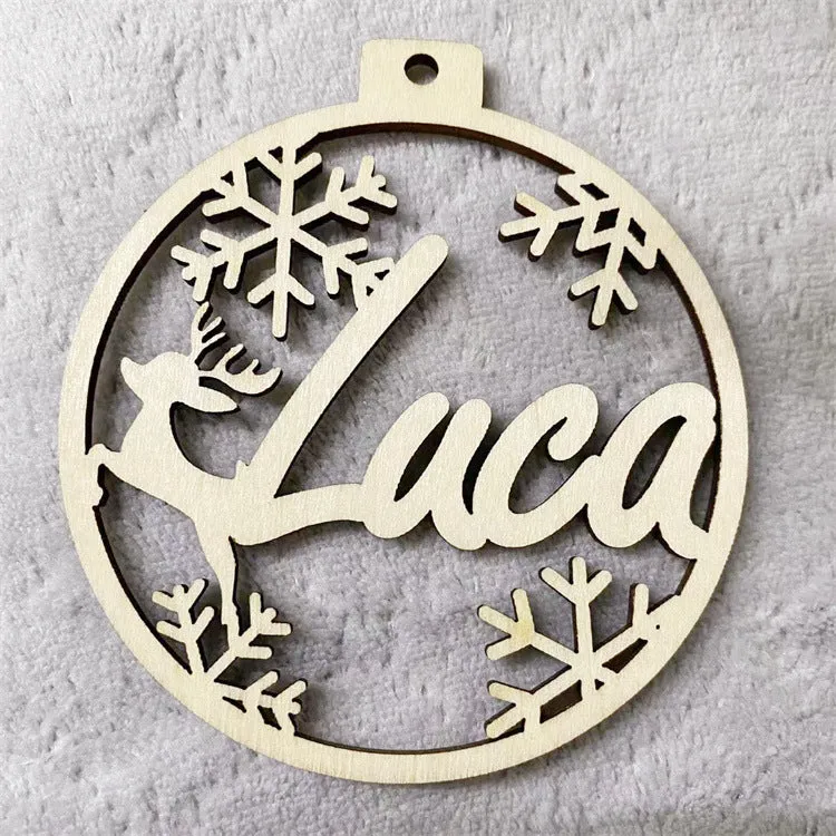 Wooden hollow carved Christmas tree pendant with English name space, American style