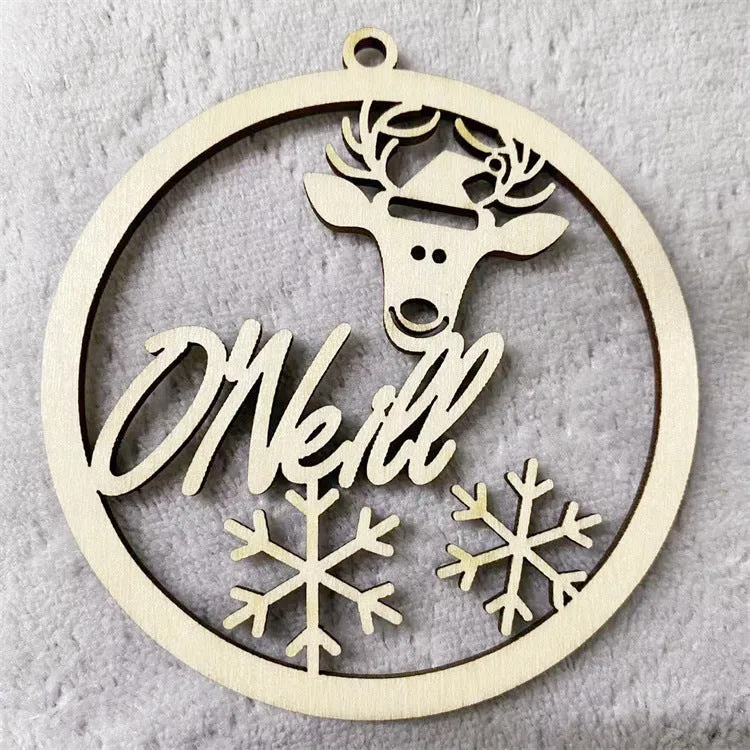 Wooden hollow carved Christmas tree pendant with English name space, American style