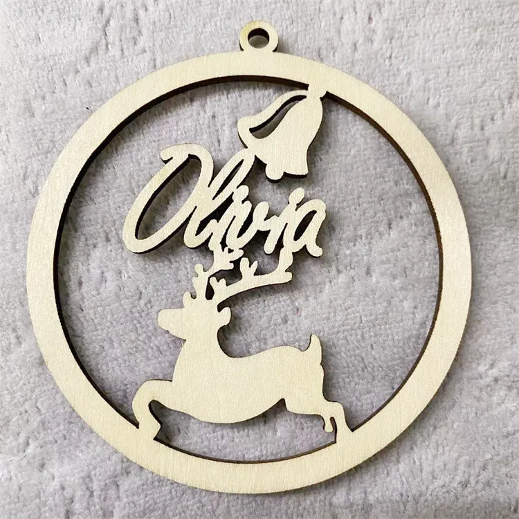 Wooden hollow carved Christmas tree pendant with English name space, American style