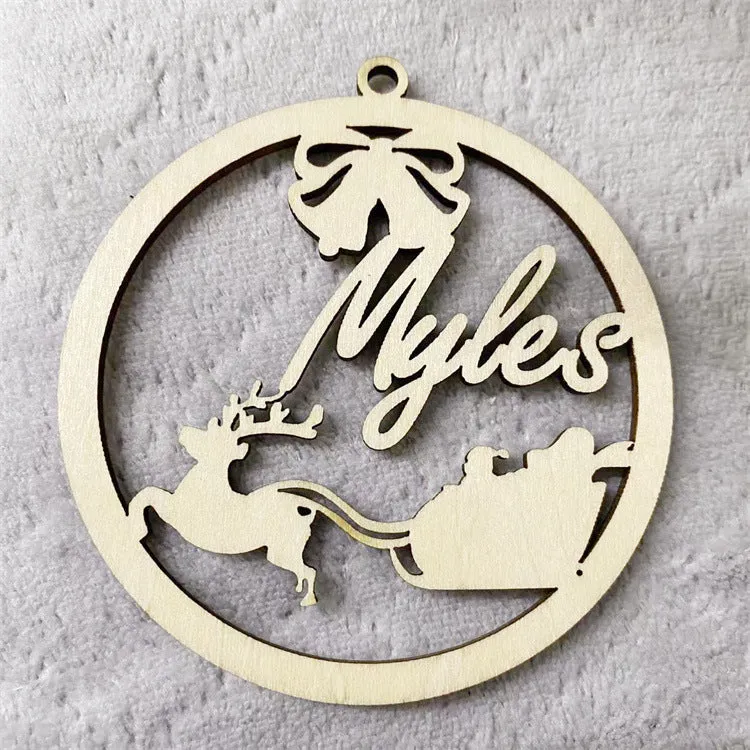 Wooden hollow carved Christmas tree pendant with English name space, American style