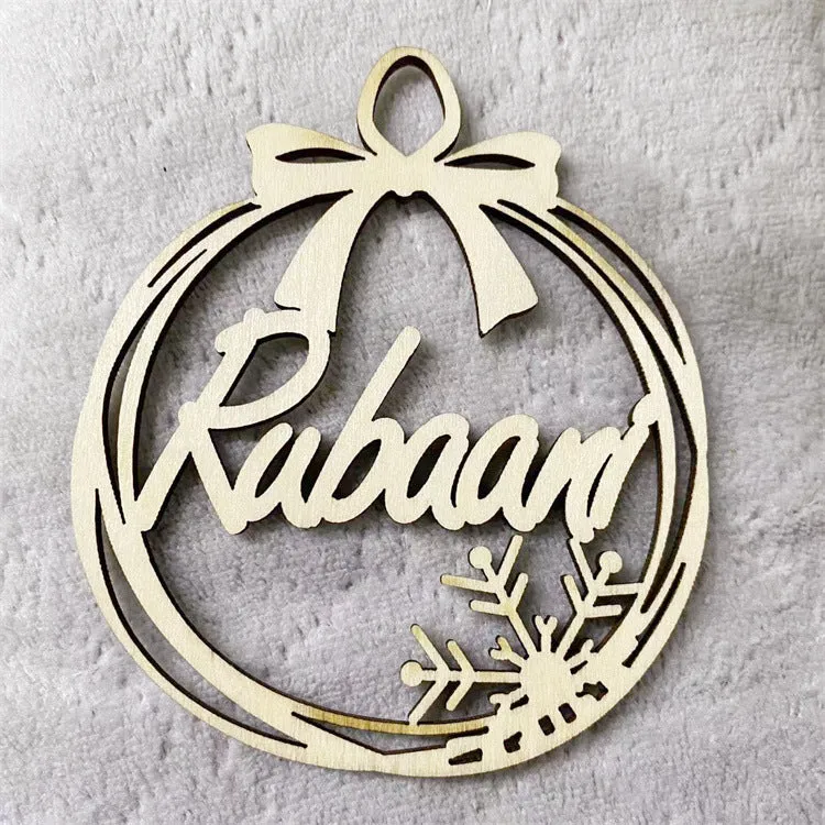 Wooden hollow carved Christmas tree pendant with English name space, American style