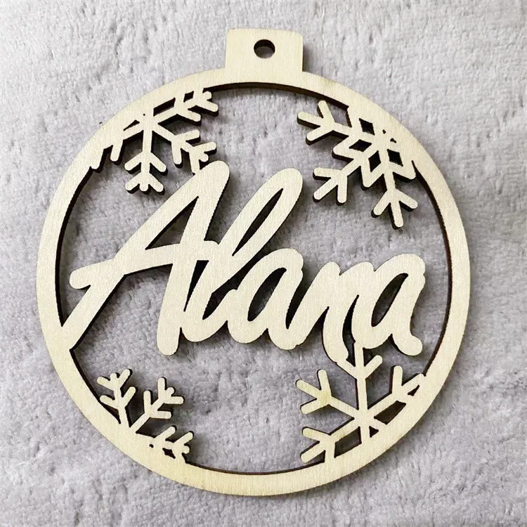 Wooden hollow carved Christmas tree pendant with English name space, American style