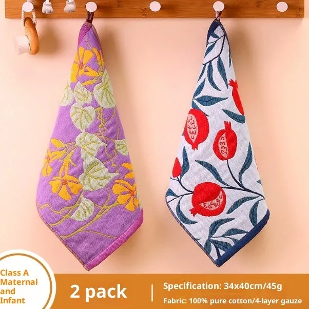 Set of pure cotton gauze children's hanging face towels with cartoon prints, 34cm x 40cm each