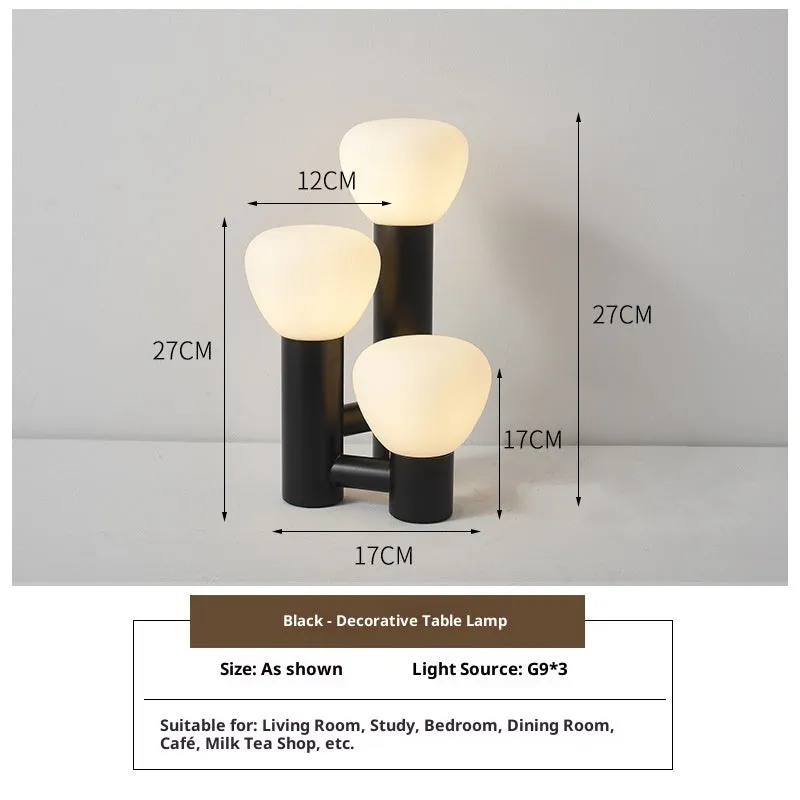Creative mushroom table lamp with three-colour dimming, wrought iron and glass shade, black tricolour light option
