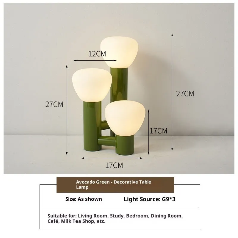 Creative mushroom table lamp with three-colour dimming, wrought iron and glass shade, black tricolour light option