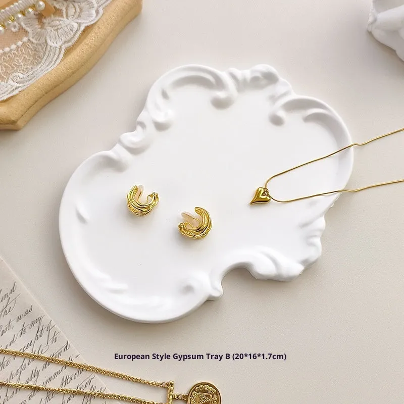 European Baroque gypsum jewellery display plate with decorative tray in multiple size options