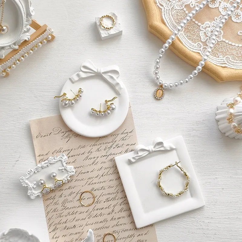 European Baroque gypsum jewellery display plate with decorative tray in multiple size options