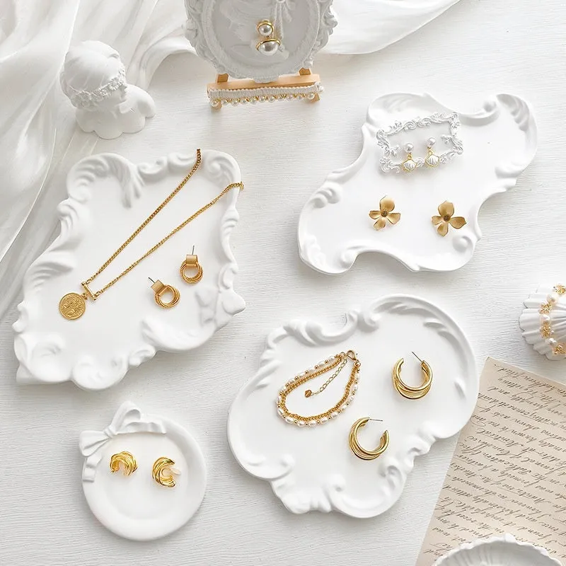 European Baroque gypsum jewellery display plate with decorative tray in multiple size options