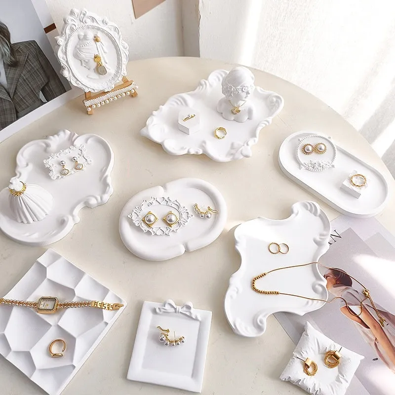 European Baroque gypsum jewellery display plate with decorative tray in multiple size options