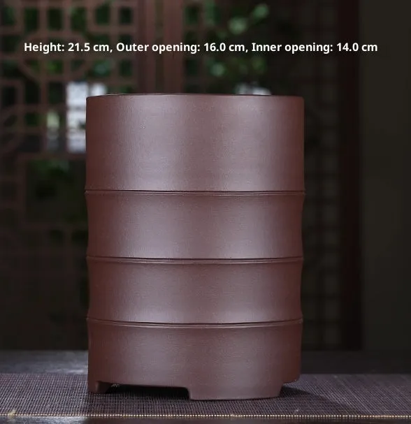 Purple sand ceramic orchid pot with pallet, classical style, 28mm size, multiple drainage holes, antique bronze finish