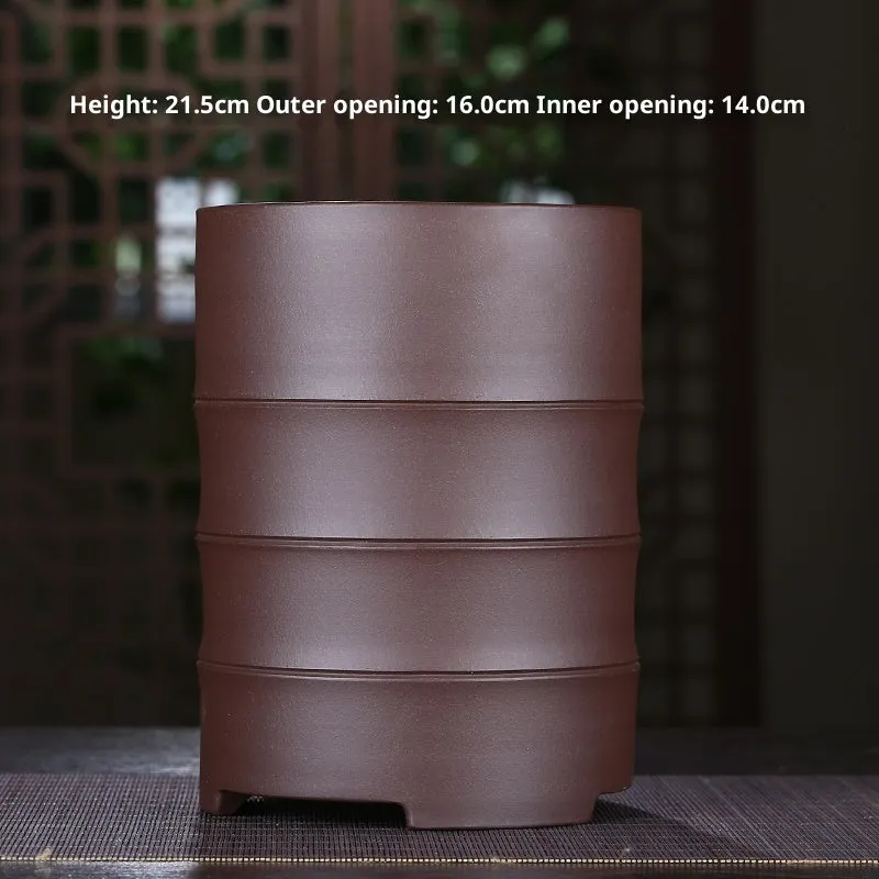 Purple sand ceramic orchid pot with pallet, classical style, 28mm size, multiple drainage holes, antique bronze finish