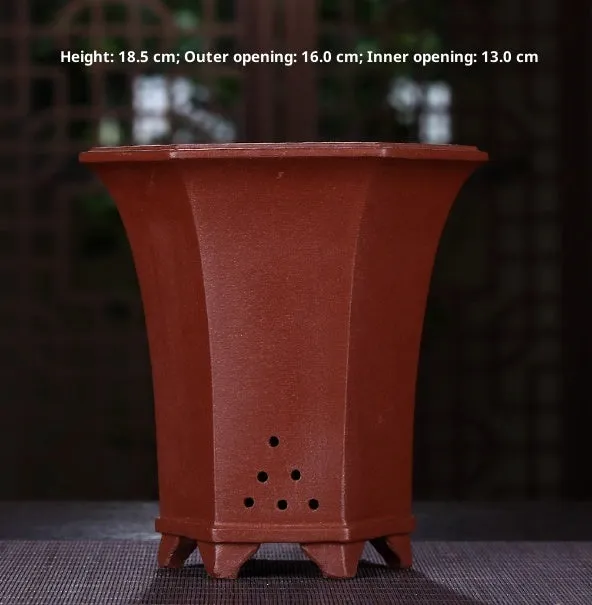 Purple sand ceramic orchid pot with pallet, classical style, 28mm size, multiple drainage holes, antique bronze finish