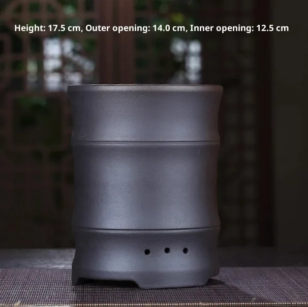 Purple sand ceramic orchid pot with pallet, classical style, 28mm size, multiple drainage holes, antique bronze finish