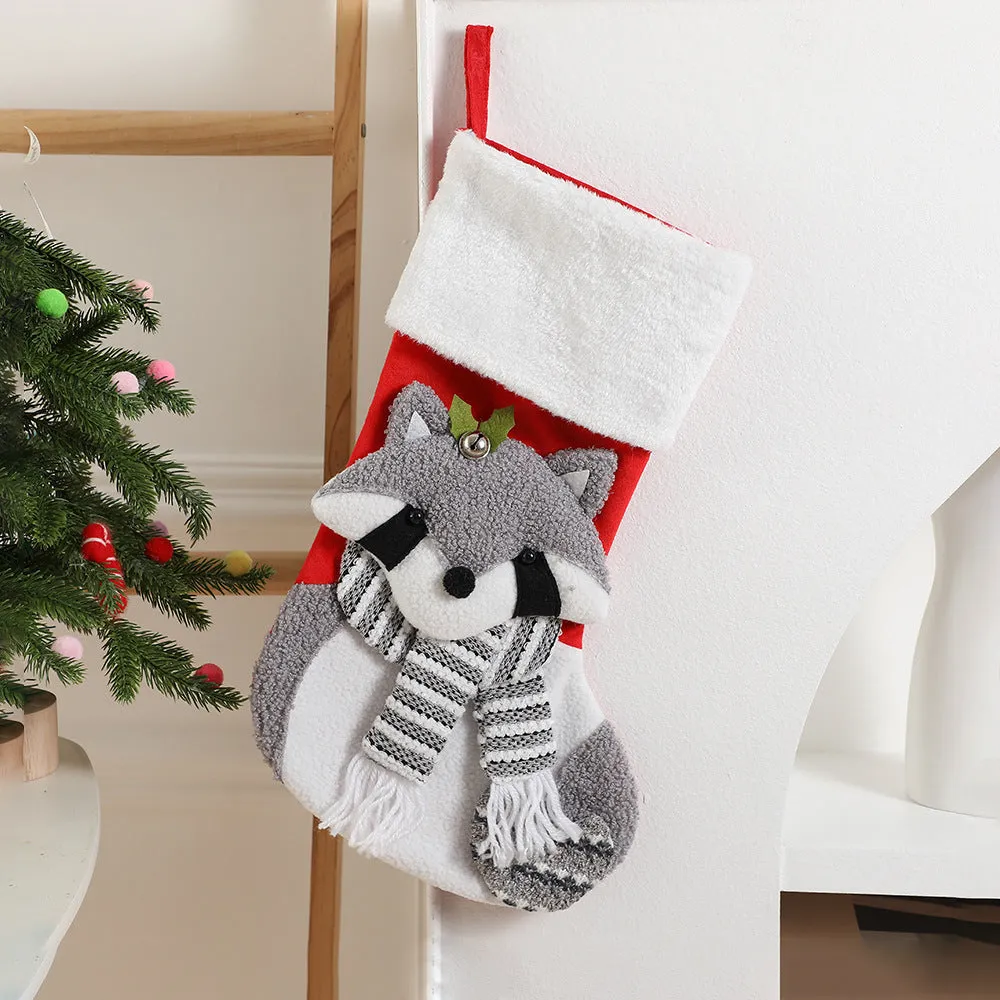 Cartoon Santa Claus cloth gift bag in Fox design with pendant, 43cm long