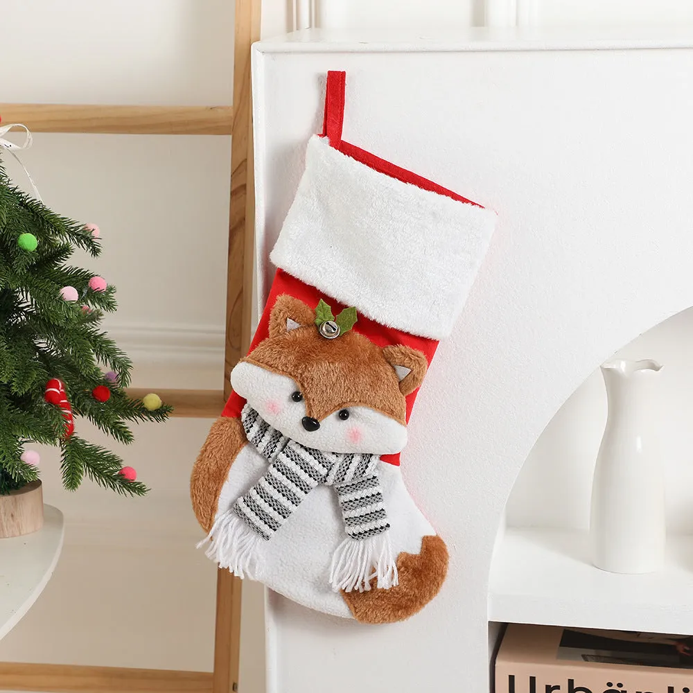 Cartoon Santa Claus cloth gift bag in Fox design with pendant, 43cm long