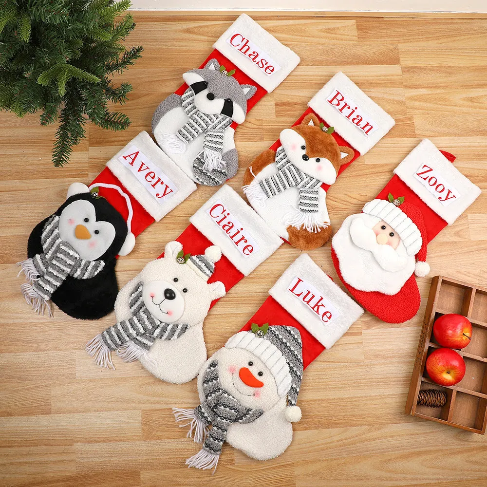 Cartoon Santa Claus cloth gift bag in Fox design with pendant, 43cm long
