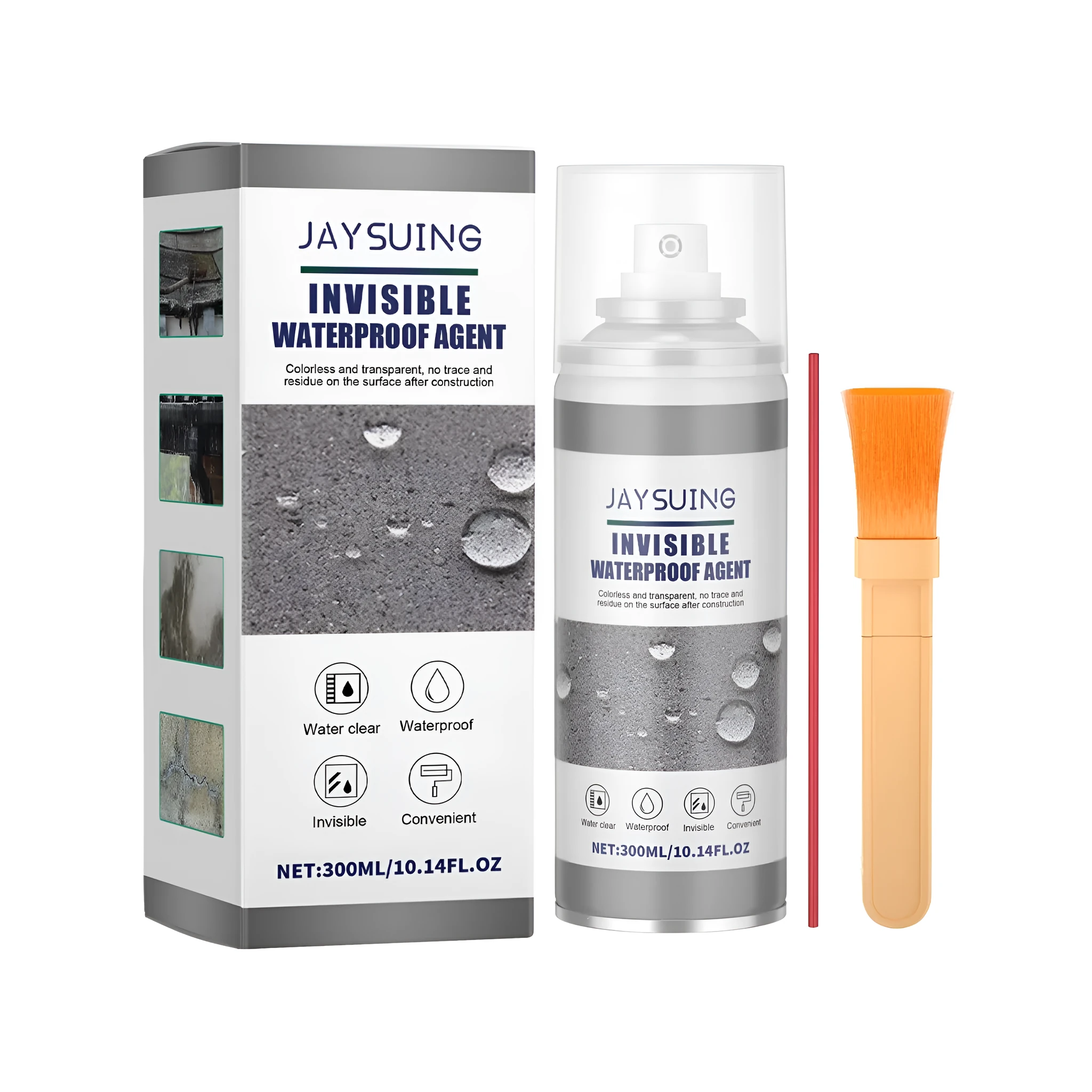 JAYSUING invisible waterproofing agent 300ml bottle with needle tube and brush on white background