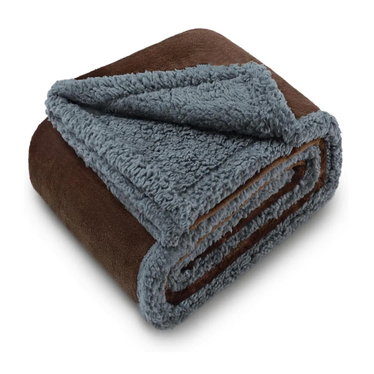 Pet waterproof blanket in beige flannel on a sofa with a dog lying on it