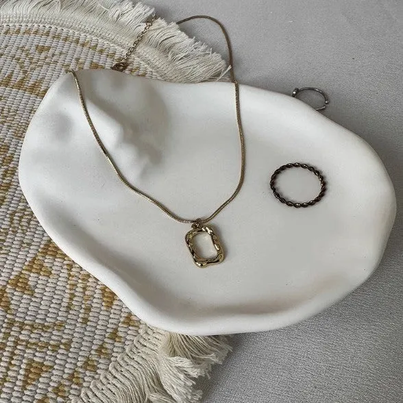 Vintage French relief gypsum jewellery display plate with sculptural plaster design and white matte finish