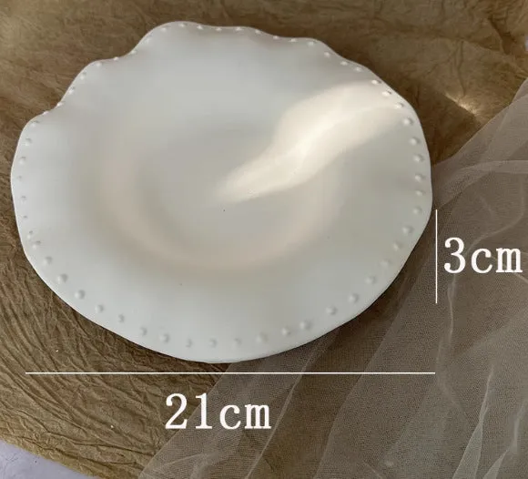 Vintage French relief gypsum jewellery display plate with sculptural plaster design and white matte finish