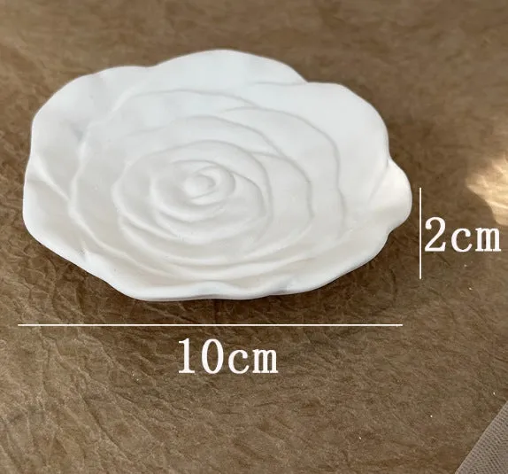 Vintage French relief gypsum jewellery display plate with sculptural plaster design and white matte finish
