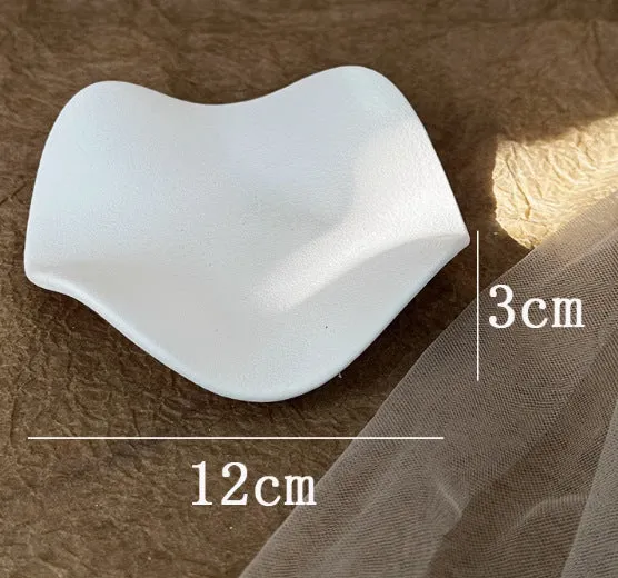 Vintage French relief gypsum jewellery display plate with sculptural plaster design and white matte finish