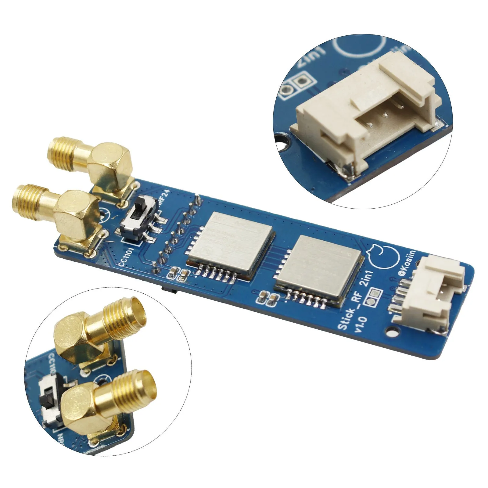 M5StickC PLUS2 ESP32 module with dual antennas and groove connection cable on table