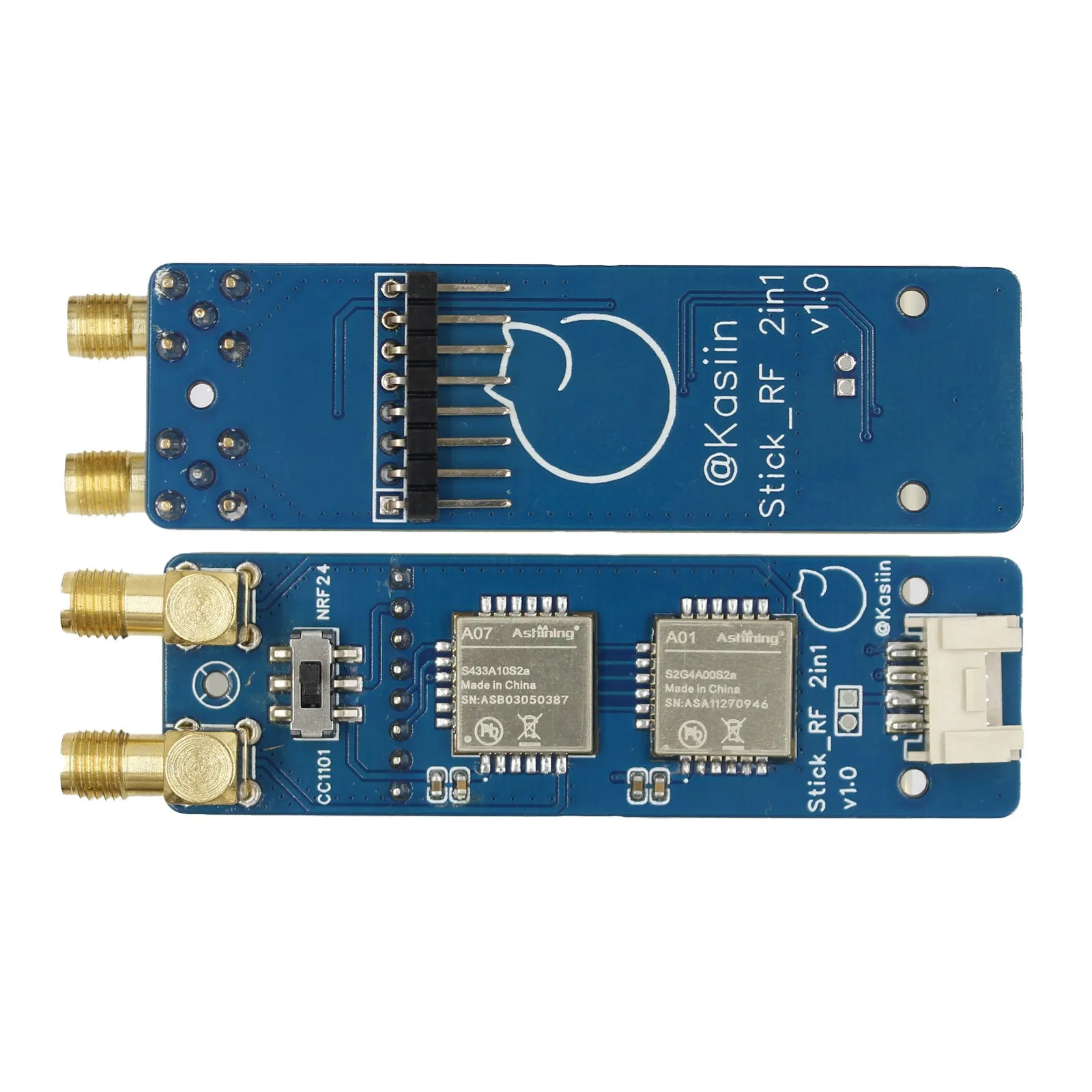 M5StickC PLUS2 ESP32 module with dual antennas and groove connection cable on table