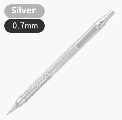 Low centre of gravity metal propelling pencil in silver finish with alloy body and visible lead tip