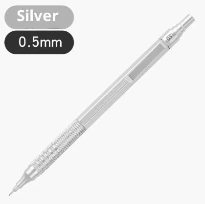 Low centre of gravity metal propelling pencil in silver finish with alloy body and visible lead tip