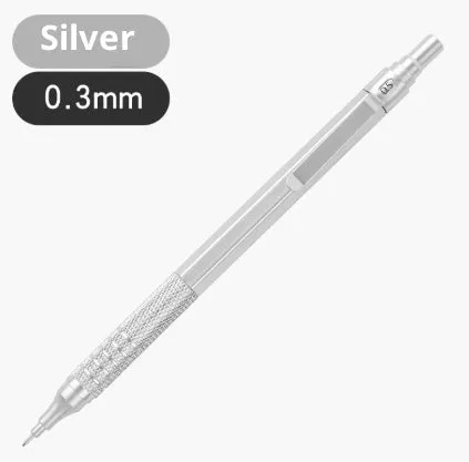 Low centre of gravity metal propelling pencil in silver finish with alloy body and visible lead tip