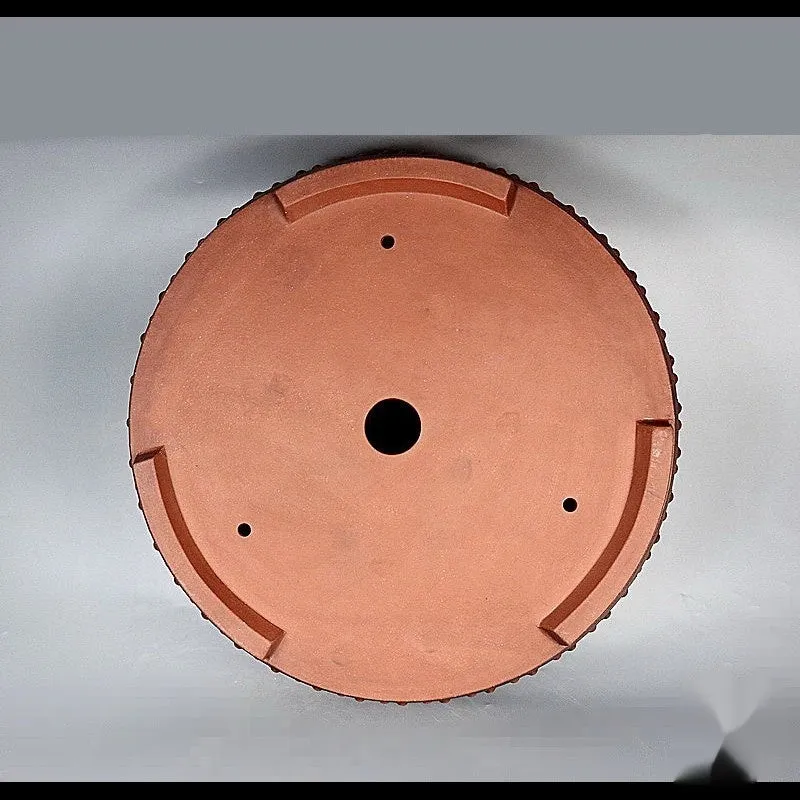 Handmade antique drum round ceramic flowerpot in purple sand colour, 60x19cm, with red mud pine cypress old pile styling